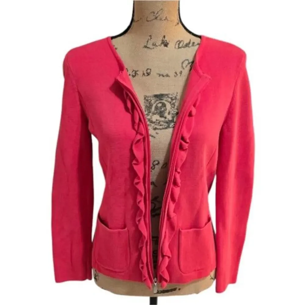 Talbots Ruffle Detail Pink Zippered Sweater Cardigan Blazer Size‎ XS